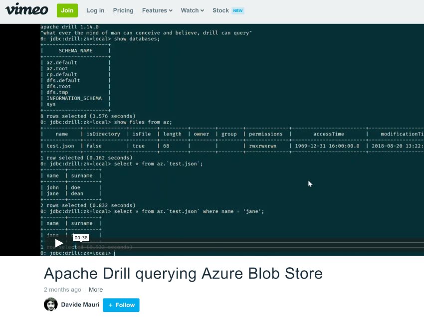 Apache Drill on Azure Blob Storage